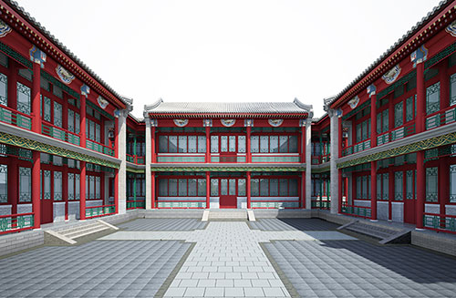 城区北京四合院设计古建筑鸟瞰图展示