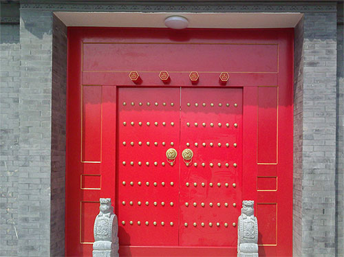 城区中国传统四合院系列朱红色中式木制大门木作